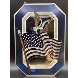 American Flag Eagle Sun Catcher Made In USA 10”x7” With chain Stain Glass